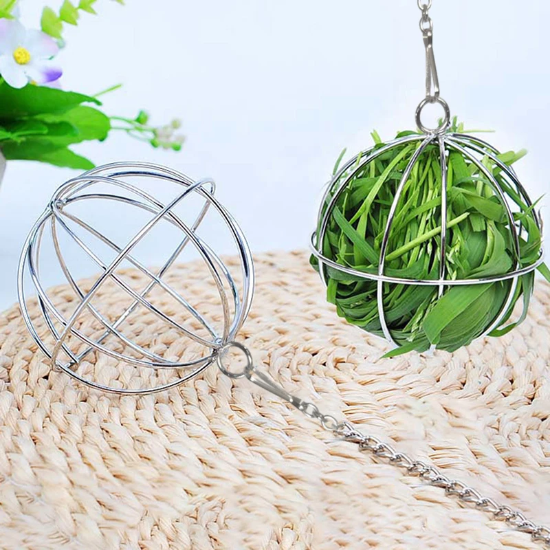 Stainless Steel Round Sphere Feed Dispense Exercise Hanging Hay Ball Guinea Pig Hamster Rabbit Pet Toy