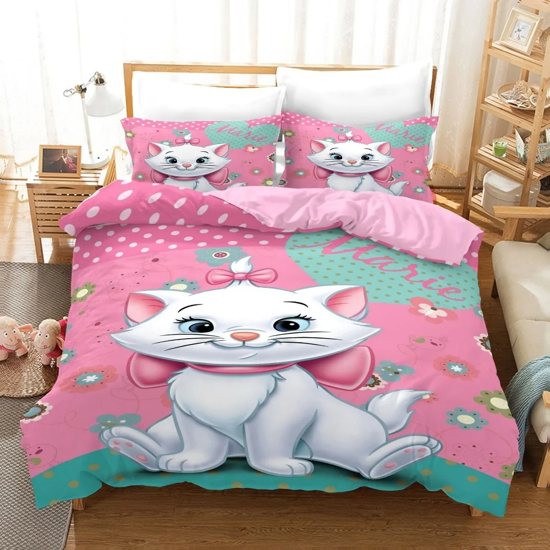 Disney Aristocats Pink Bedding Set,Girl's Duvet Cover Twin Full Queen King,3D Print Quilt Cover Children Girls Baby Home Textile