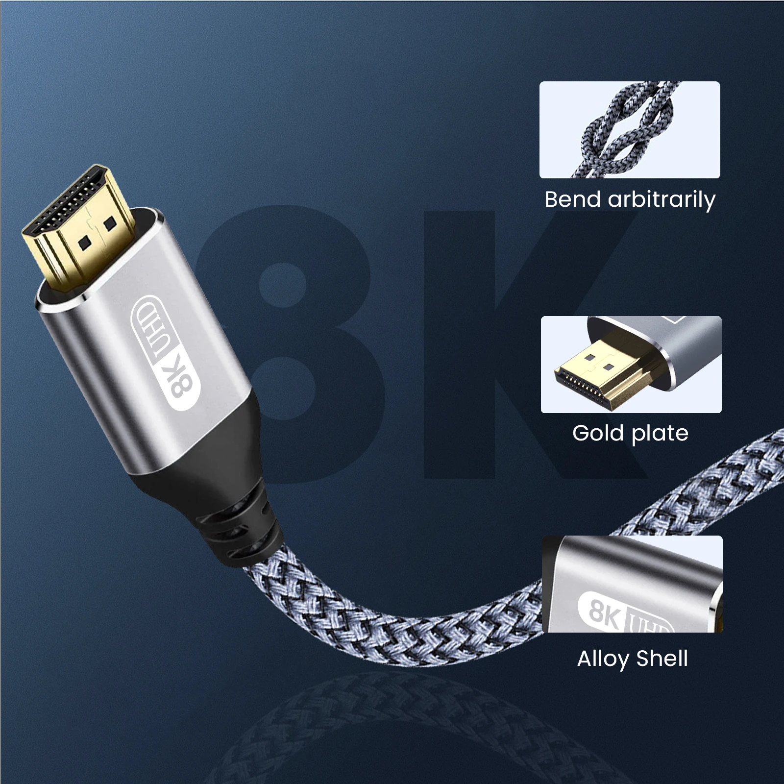 8K HDMI Cable HDMI 2.1 High Speed Cord 8K@60Hz 4K@120Hz Ultra HD HDMI to HDMI Cord Braided Compatible with HDTV PS4 PS5