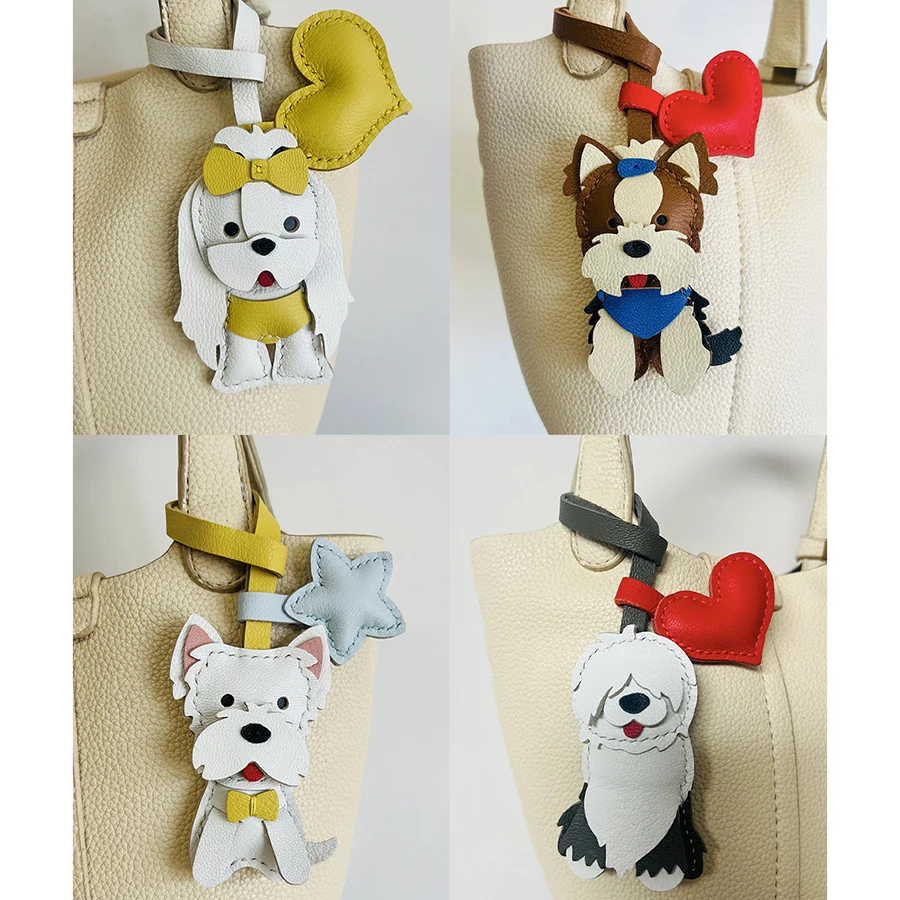 Cowhide Leather Handmade Multicolor Puppy Bag Pendant Accessories Key Chain Decorative Dog Hanging Ornaments Bag Charm