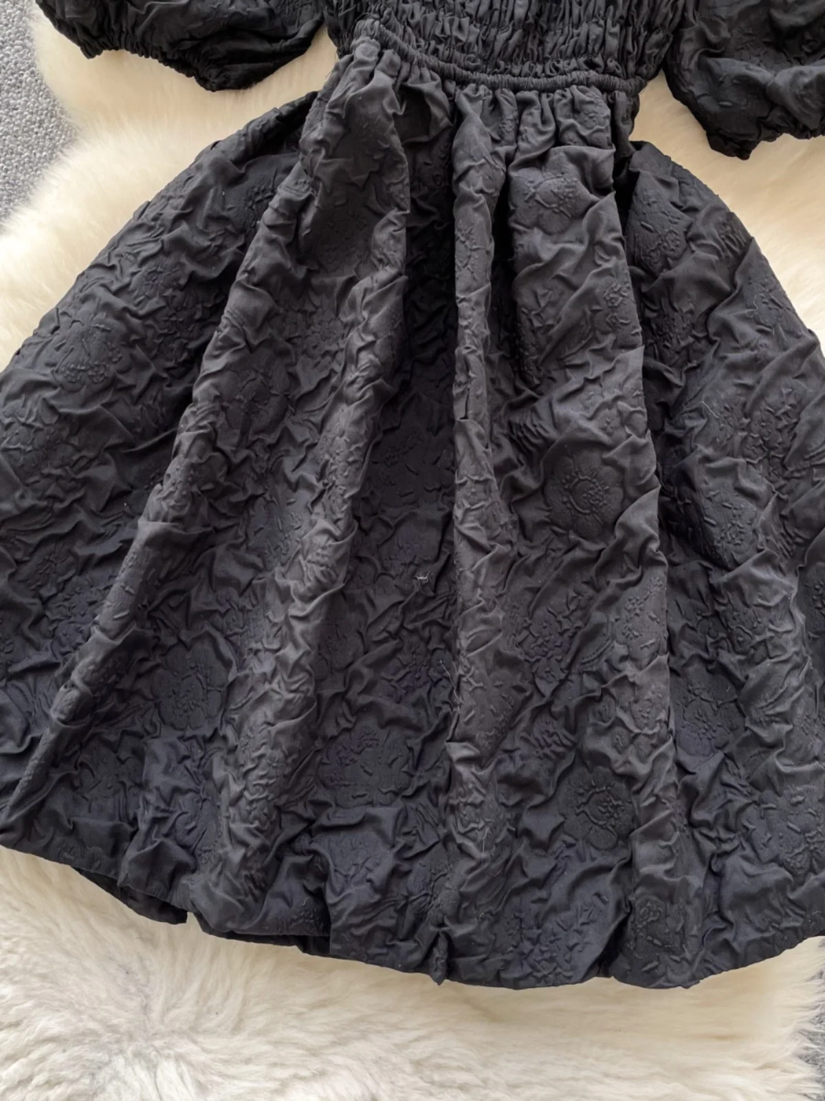 Vestido midi preto com recorte vazado, laço borboleta, cinto, manga bufante, cintura alta, estilo coreano, saia evasê, manga ...