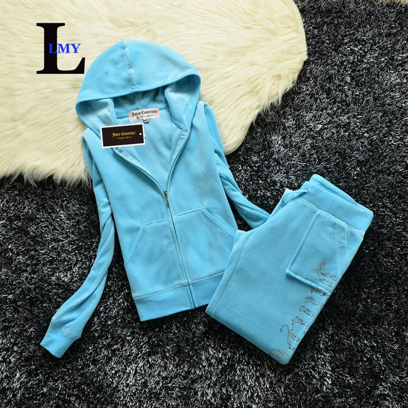 LMY Velvet Zipper Sweatshirt And Pants Fat Sister Sportswear 2024 Women's Brand Spring/Fall Fabric Tracksuits Velour Suit Hoodie