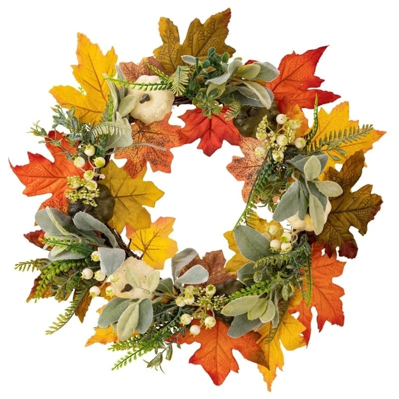 

Artificial Wreath Thanksgiving Wreath with Pumpkins for Front Door Farmhouses Garden Indoor Outside Decorations 15UB
