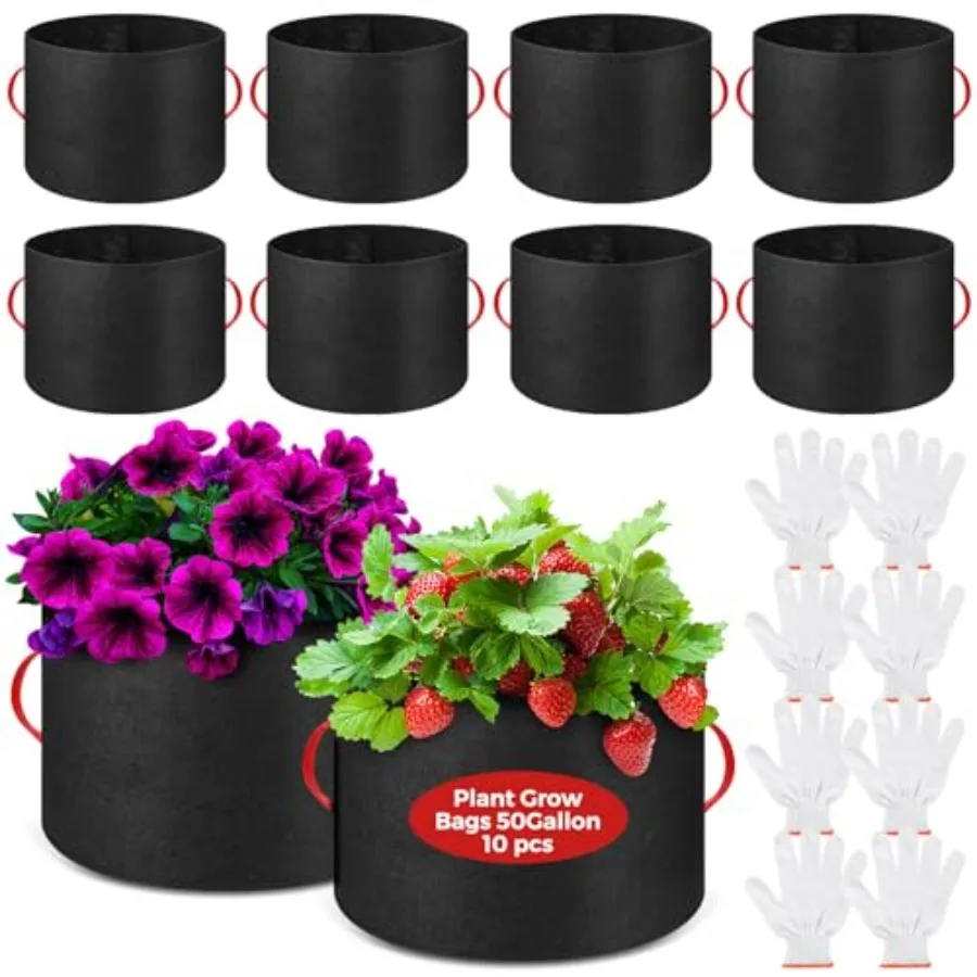 Garden vegetable planting: nonwoven fabric, black, breathable and thickened with handles, includes gloves