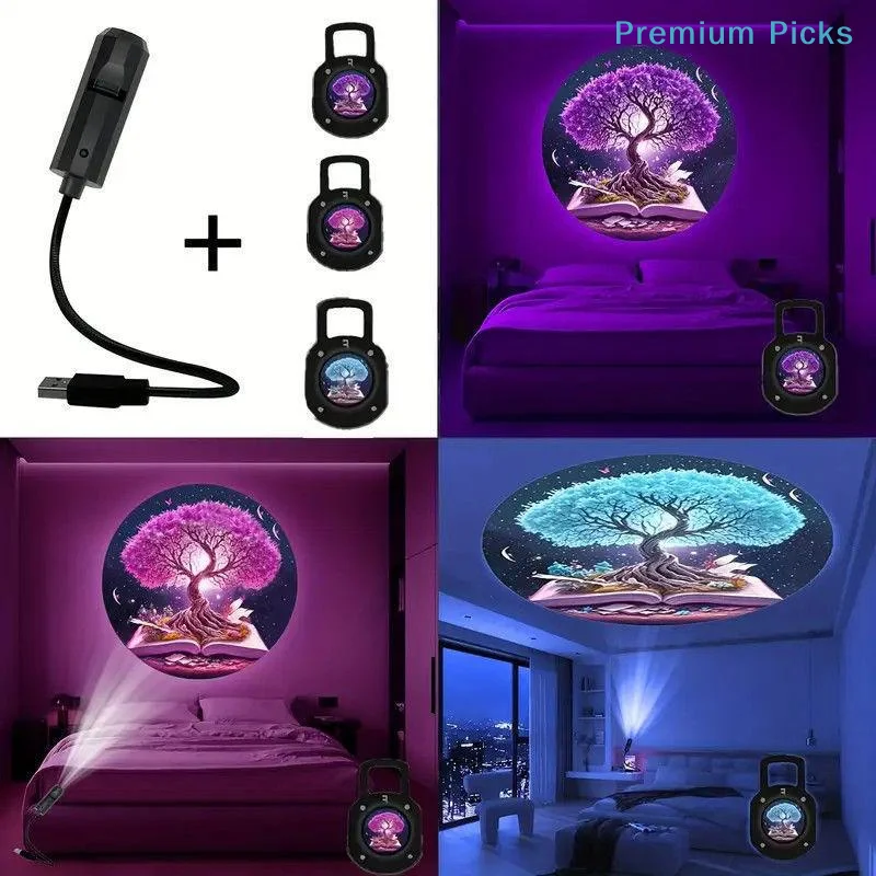 portableTree of Life USB Projector Light Ceiling Room Ambience Night Light Portable Star Lamp for Bedroom Decor