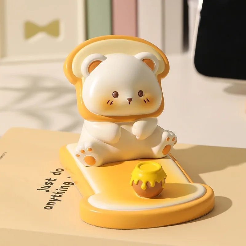 Cute Cream Bear Phone Stand Figurine Office Desktop Decor Adorable Gift for Girls Practical Small Present Kawaii Room Accessory