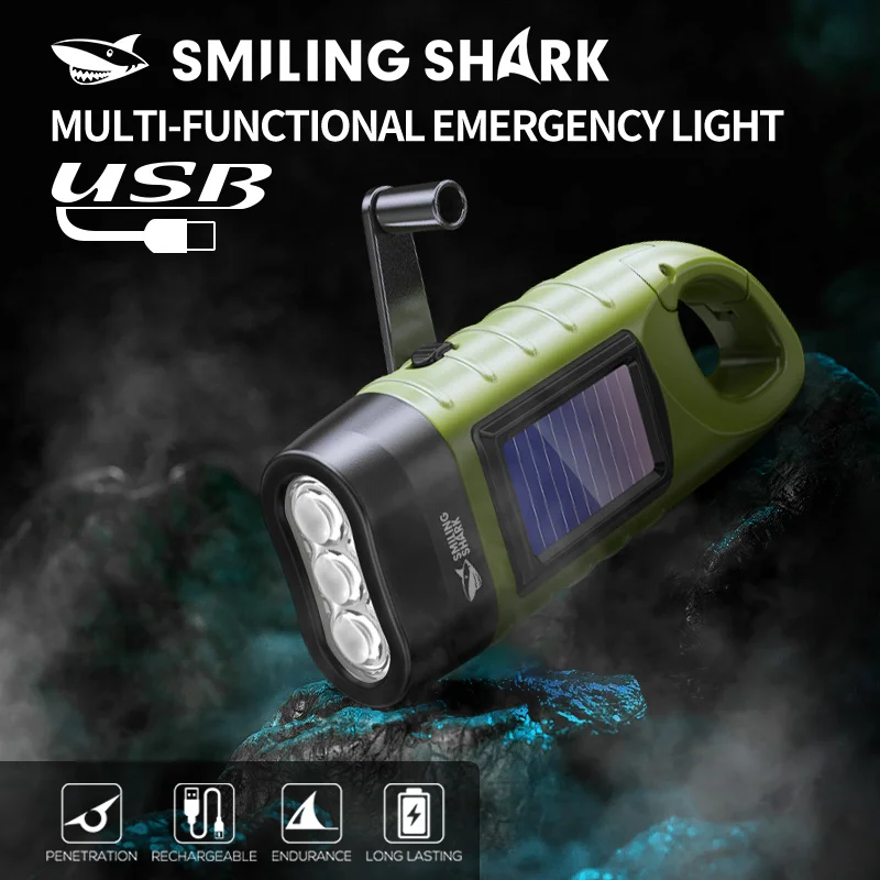 1PC LED Flashlight Solar Hand Crank Flash Light Super Bright Mini Keychainlight Easy to Carry for Outdoor Emergency YJ-D295