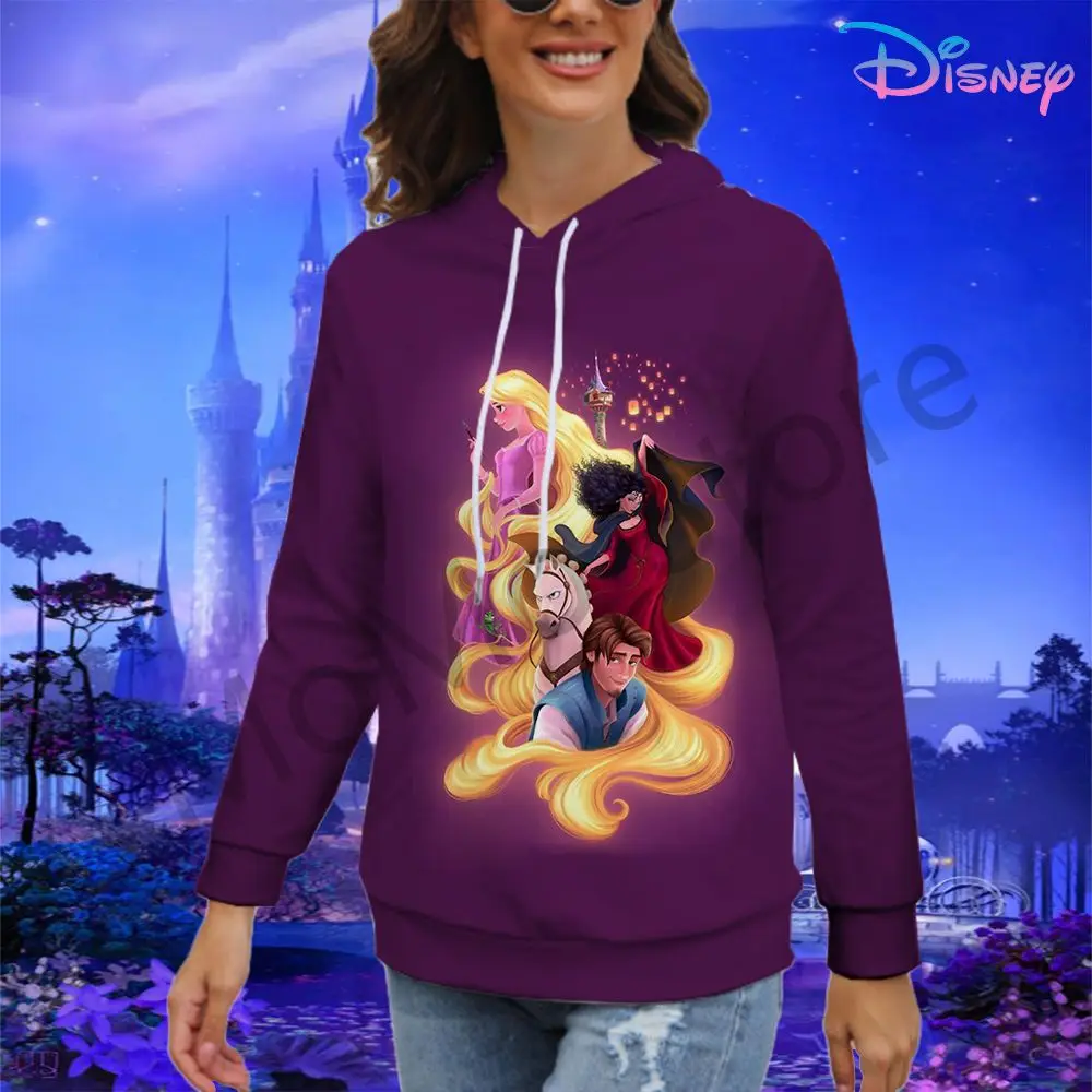 Disney Princess Kawaii Women's Hoodies Y2k Black Hoodie Youthful Woman Clothes Sweatshirts High Quality 3D Print Winter Leisure