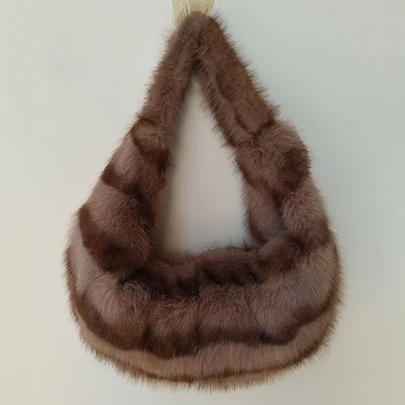 Faux Fur Tote Bag Women's Bucket Plush Luxury Design Ladies Handbags Soft Winter Crossbody Shoulder Bags Bolsa Feminina