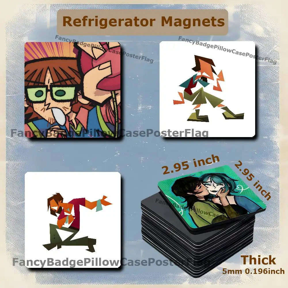 T-Total Drama Island Game 75mm Frigerator Magnet Square Stickers Personalize Fridge Refrigerator Wall Door Decoration