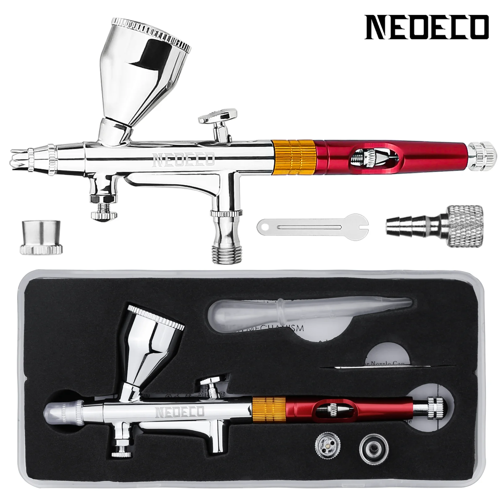 NEOECO NCT-208K Dual Action Airbrush 9cc 1/3 oz Fluid Cups mit 20cc 40cc Cups Crown Caps Air Brush Kit Gravity Feed Set – Detail 7