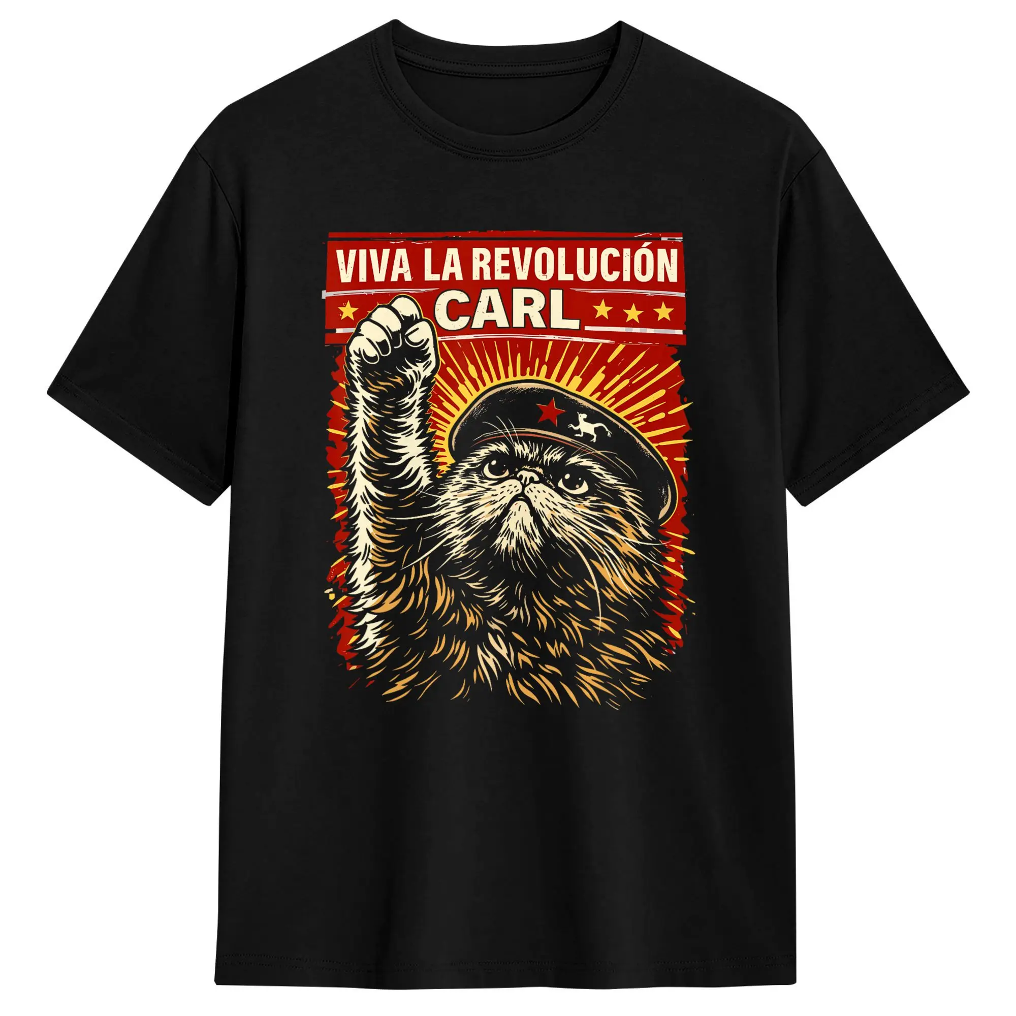 Harajuku T-Shirt Summer Viva La Revolucion Cat Raised Fist Retro Fashion T-Shirts  Cotton Tshirt for Man Y2K Short Sleeve Tees