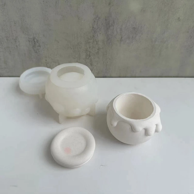 Barattolo di miele fai-da-te Stampo in silicone Scatola per candele in gesso con coperchio Stampo artigianale Contenitore per gioielli fatti a mano Stampo in cemento in resina Durevole