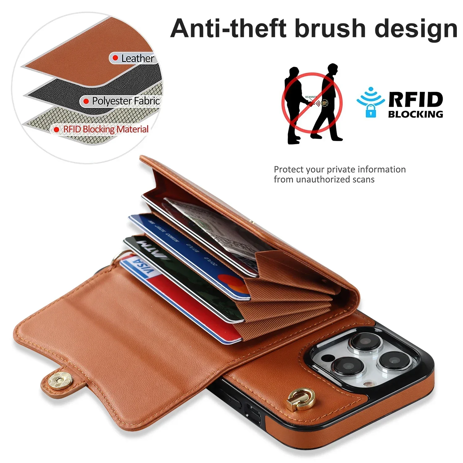 Lanyard Crossbody Wallet Phone Case For iPhone 16 15 14 13 12 11 Pro XS Max XR X Plus Case Card Slot Holder Leather Purse