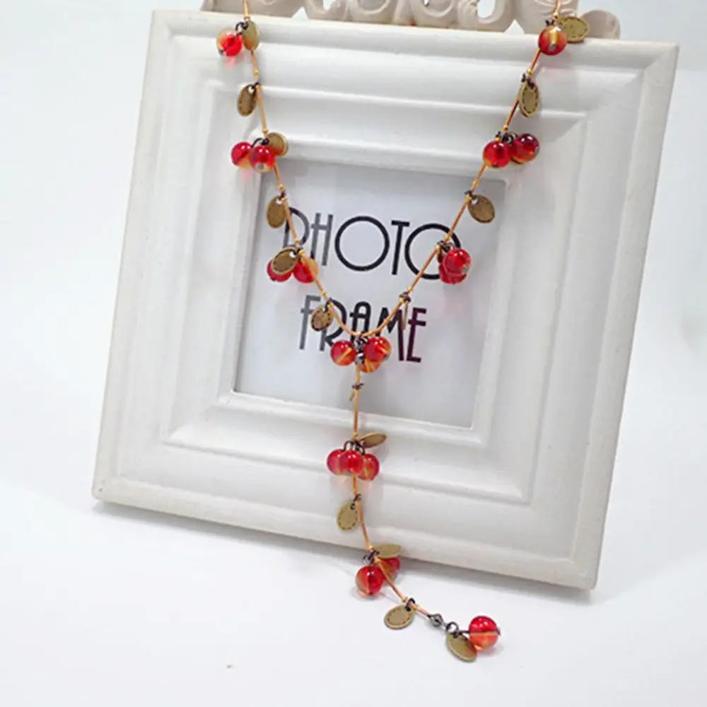 Active Choker Pendant Jewelry Fashion Accessories Long Sweater Chain Beautiful Women Necklace Red Cherries