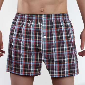 ALLTOOALL 남성용 코튼 속옷 복서 반바지, 수면 언더팬츠 격자 무늬 루즈 니커, 편안한 란제리 홈웨어 팬티, 100% 개, 2 개
