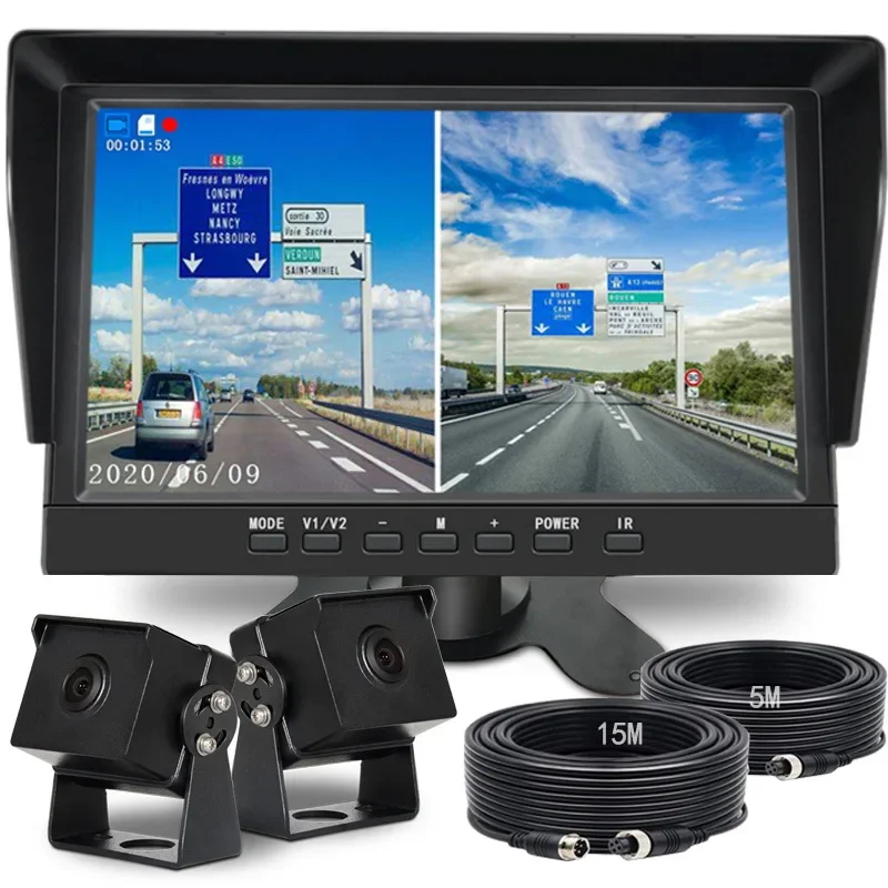 1080P  IPS HD 2 CH AHD Front Rear View Cam Backup Camera Recorder DVR 10.1 in Monitor Night Vision Screen ForTruck Bus Vehicle