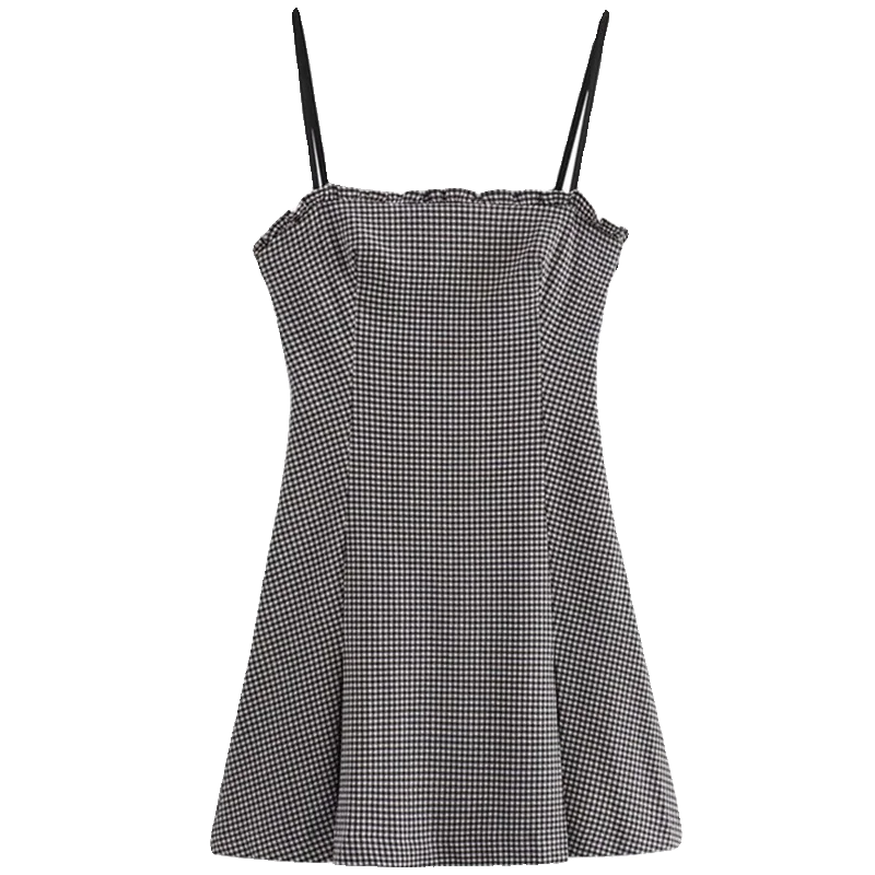 Été nouveau doux rétro coupe ajustée taille cintrée sangle à carreaux Dr petite taille Sexy Sle No Sve autre matériau pièce unique