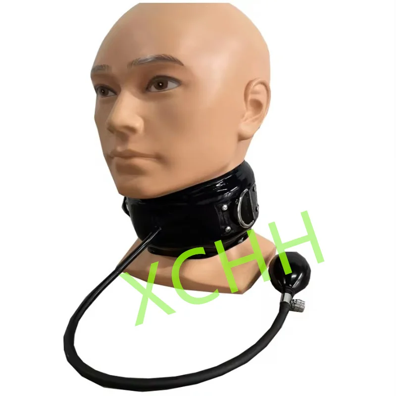 

1.0mm Handmade Black Latex Inflate Neck Corset Rubber Fetish Collar Hood with Back Zip Customize