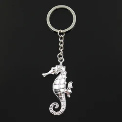 Fashion 30mm Key Ring Metal Key Chain Keychain Jewelry Antique Silver Color Plated Hippocampus Seahorse 59x31mm Pendant