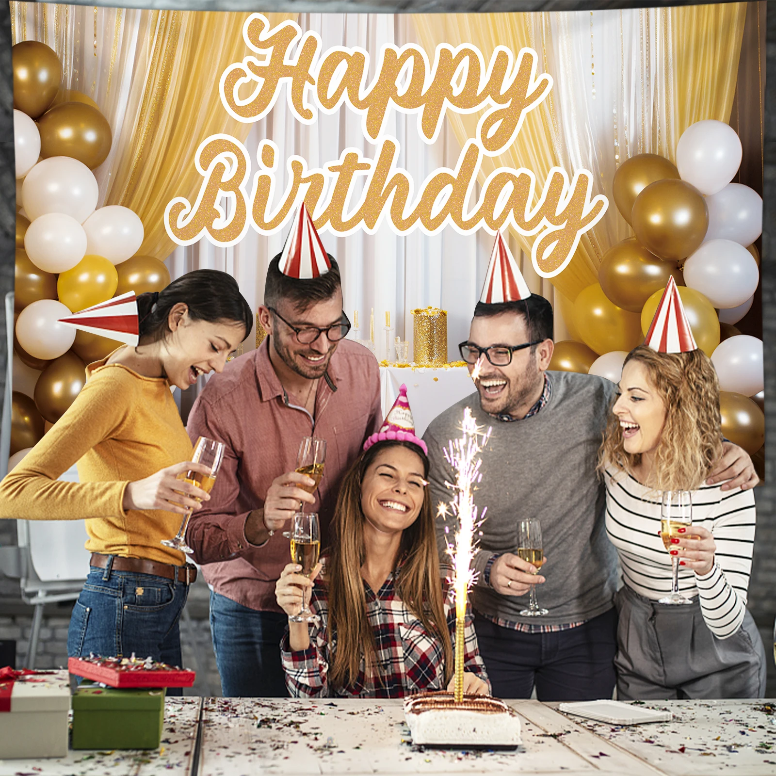 Happy Birthday Theme Photography Backdrop, usado para presentes, atividades ou outra decoração do partido, 1Pc, 100x150cm