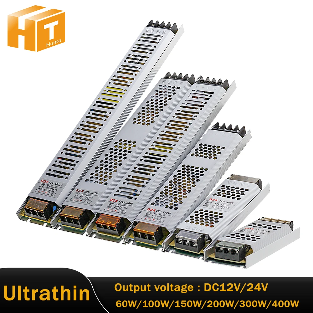 Alimentatore switching ultra sottile Trasformatori di illuminazione DC 12V 24V 60W 100W 150W 200W 300W 400W Driver AC190-240V per strisce LED