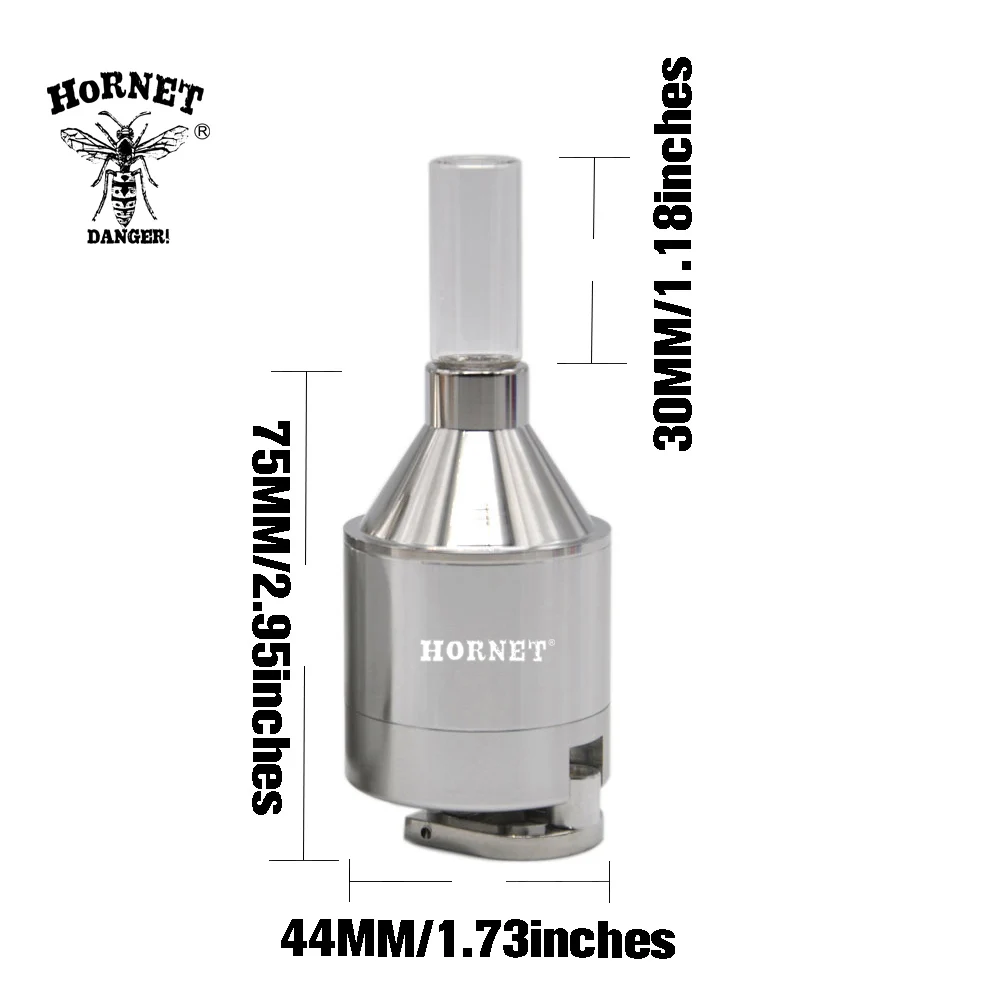 Hornet 56mm /44mm Aluminum Metal Powder Spice Grinder Herb Mill Grinder Hand Crusher with Glass Snuff Bottle