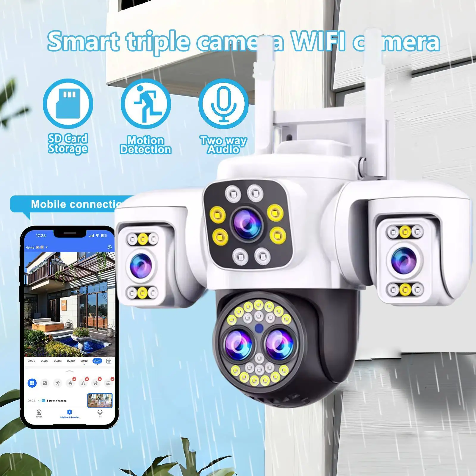 20MP 10K WiFi Camera Outdoor Four Lens Triple Screen 10X Zoom 360° Wireless Surveillance Cameras AI Security Protection Cam