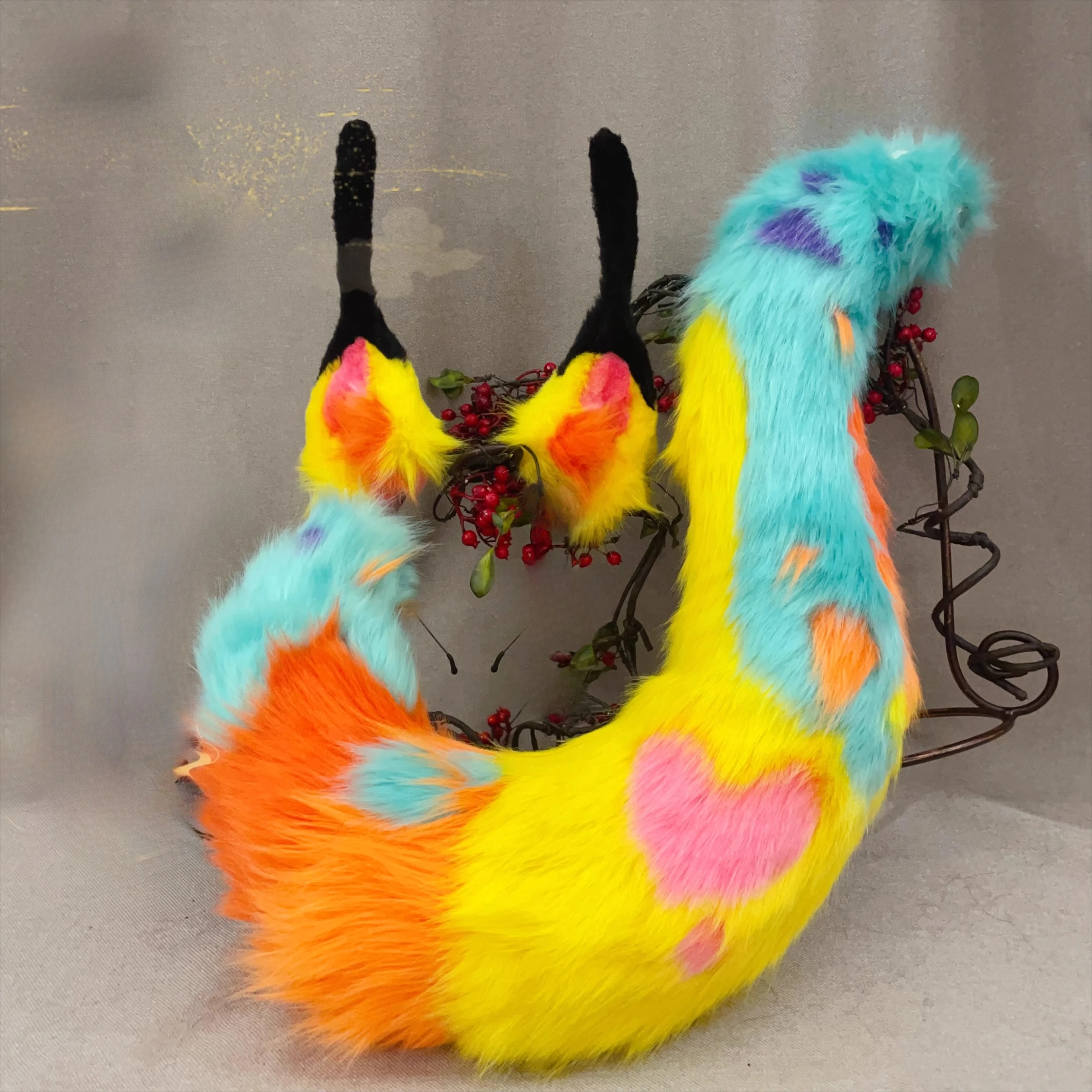 

New handmade ear tail animal claws cosplay colorful heart-shaped Halloween props, headbands, tails, anime costumes, accessories