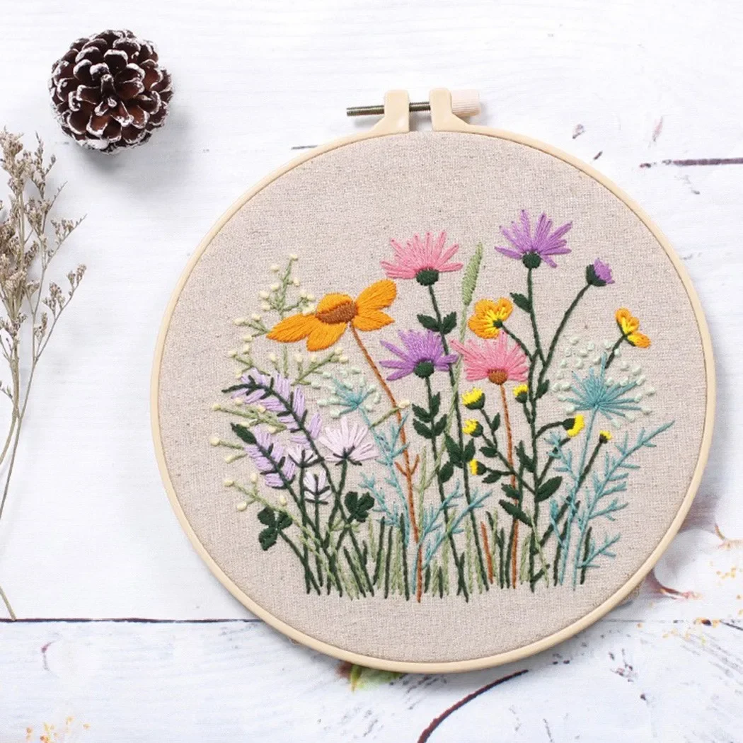 DIY Embroidery Cross Stitch Needlework Tools For Beginners Home Sewing HandCraft Embroidery Set Flowers Plants Pattern DIY Craft