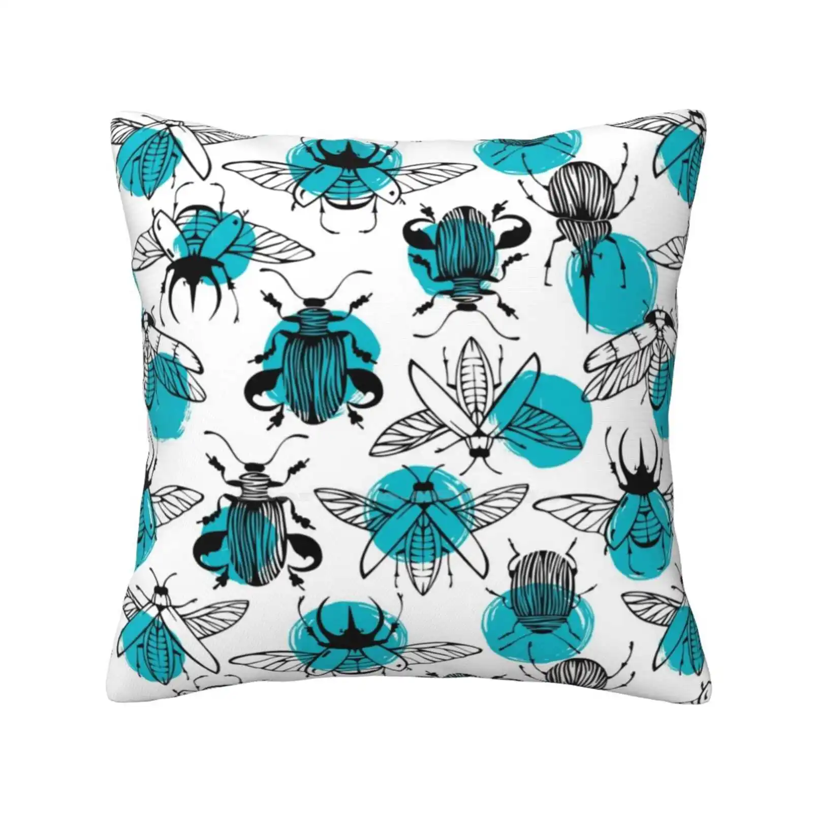 Exotic Beetles Throw Cushion Pillow Cover Nature Silhouette White Pattern Summer Spring Fly Cartoon Fashion Vintage Macro Fauna