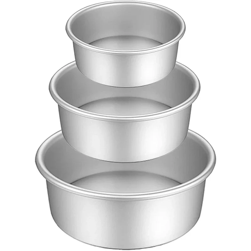 Cake Pan Set, Round Cake Mold Aluminium 3 Pcs Bakeware with Removable Base for Cake Baking Party Birthday Christmas