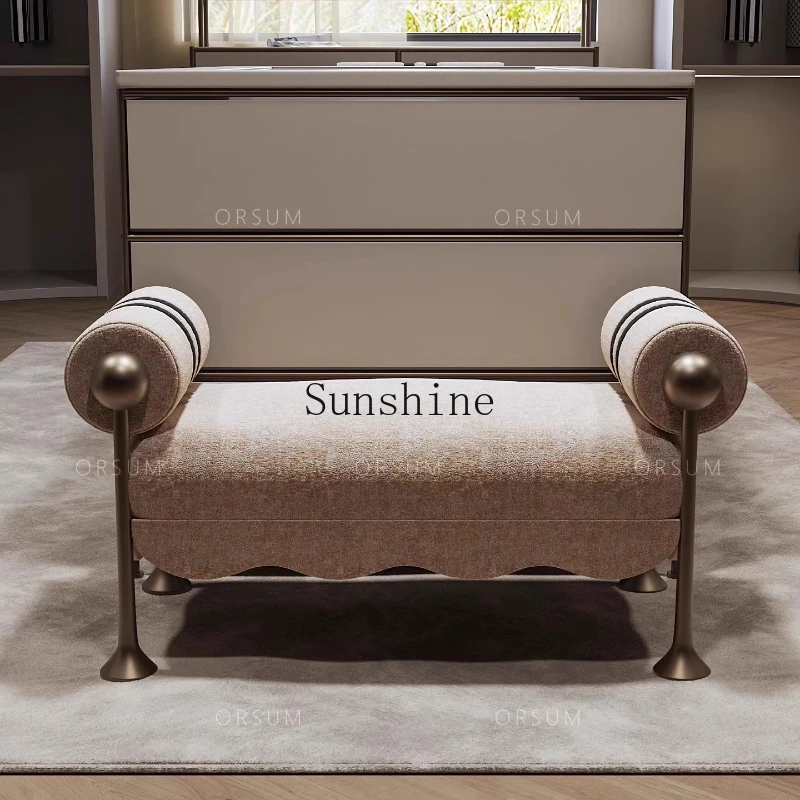 

French minimalist modern light fabric bench household leather bench