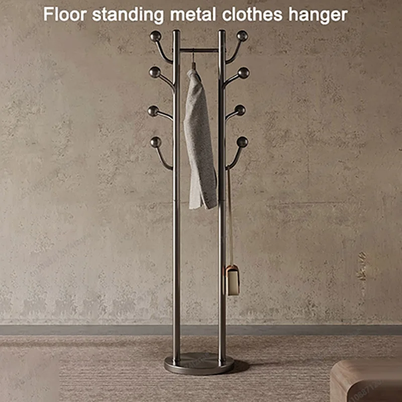 For Living Room Bedroom 32CM Marble Base Industrial Garment Rack Stainless Steel Construction 8 Hooks Floor Standing Design