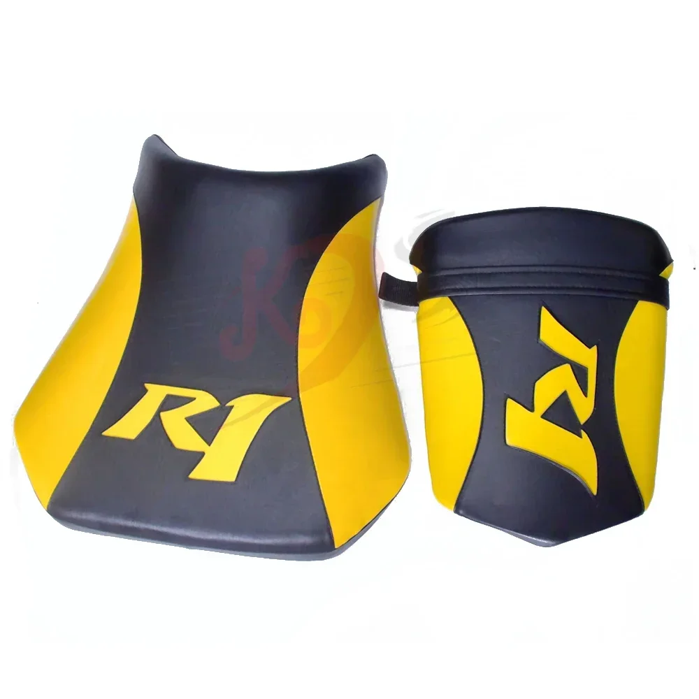 Motorcycle Black+Yellow  Front Rider Driver Rear Passenger Seat Pillion Cushion Saddles For Yamaha YZF-R1 2000-2001