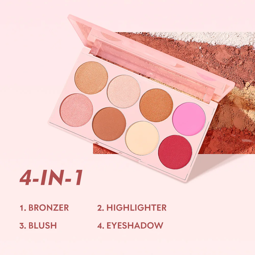 Palette de fards à joues 8 couleurs, couleur brillante mate, rose clair, lueur naturelle, facile à mélanger, couleur de joue légère pour le maquillage nu