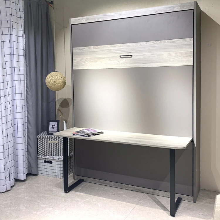 آلية سرير ميرفي موفرة للمساحة، آلية يدوية عمودية قابلة للطي للإخفاء على الحائط مع ساق مكتب