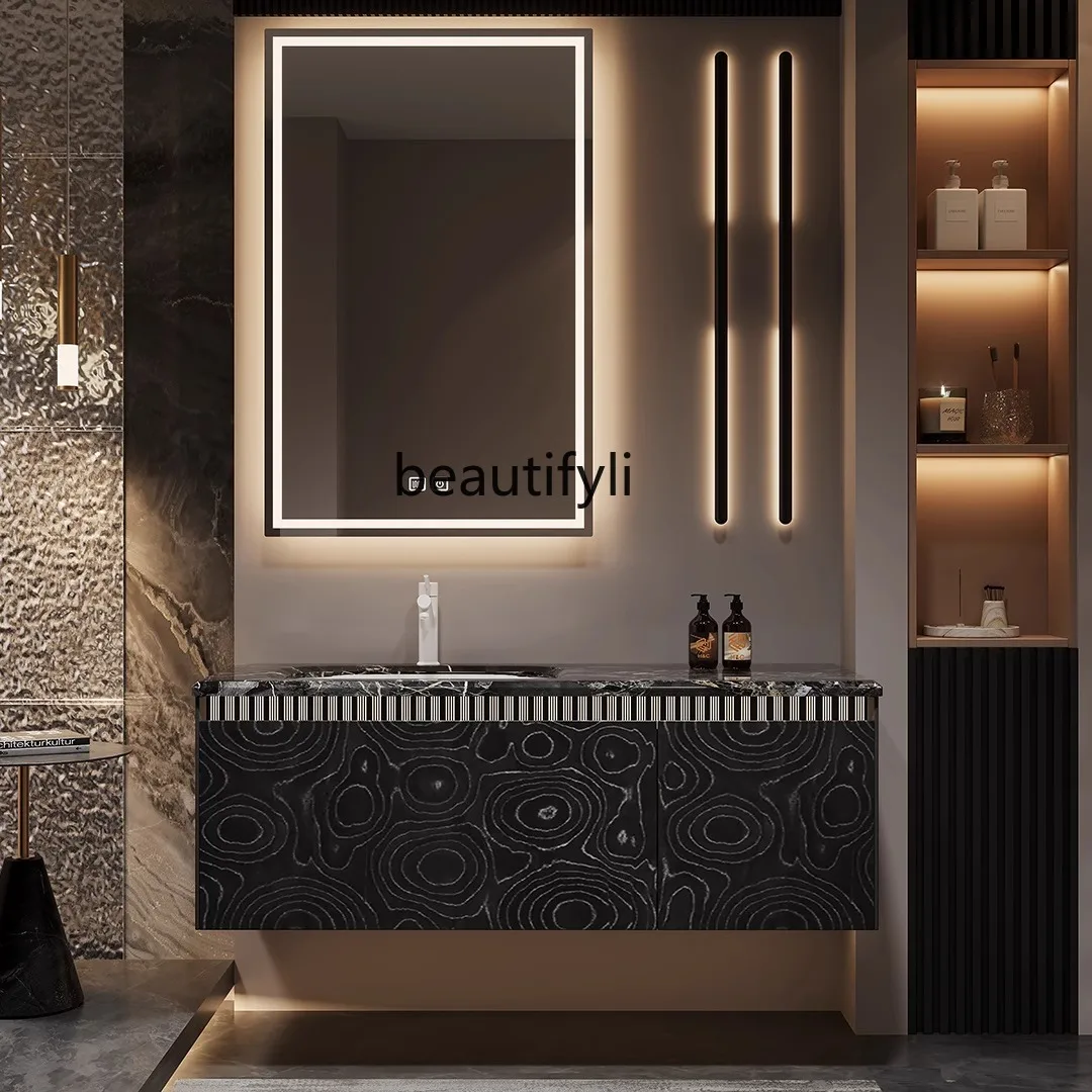 

Italian light luxury stone ceramic basin hanging bathroom cabinet washbasin customization
