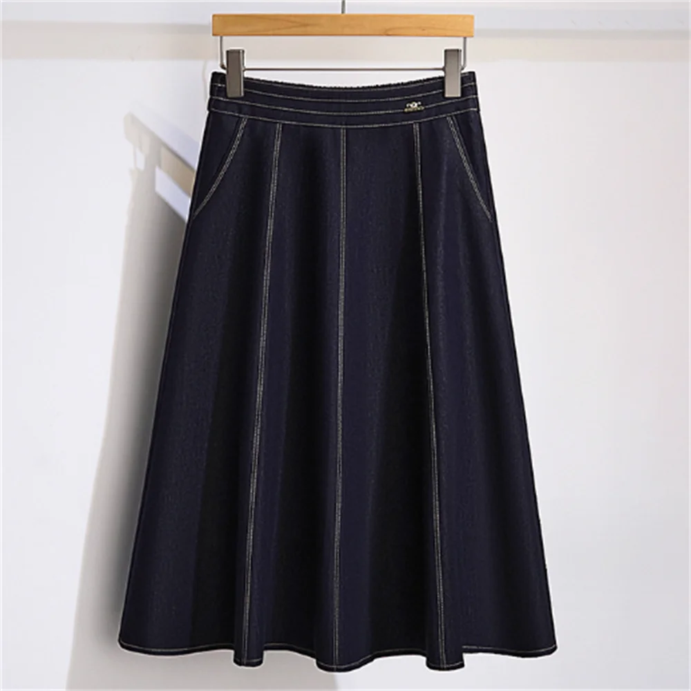 A line denim skirt for women high-waist long casual skirt