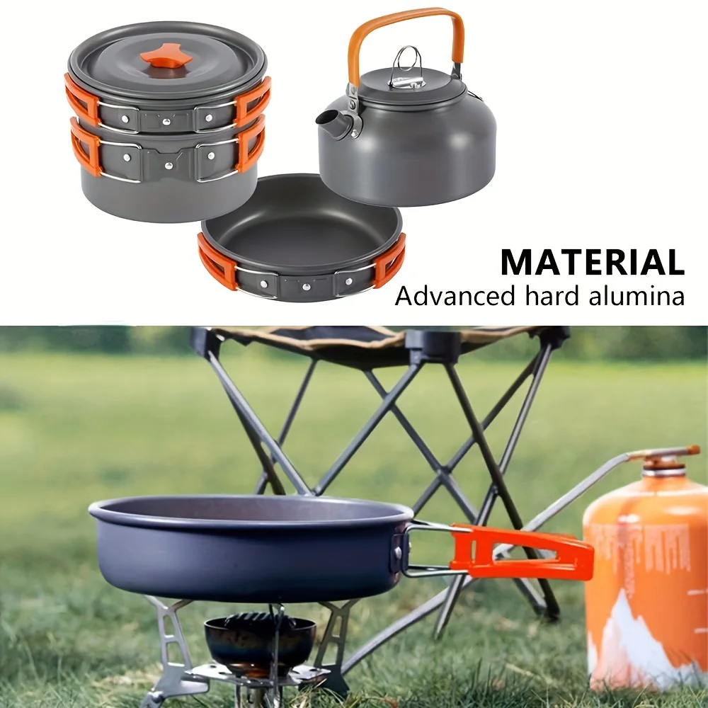 Camping Cookware Kit Foldable Outdoor Cooking Utensils Hard Alumina Save Space Equipment Heat-Resistance For 2-3 People Picnic