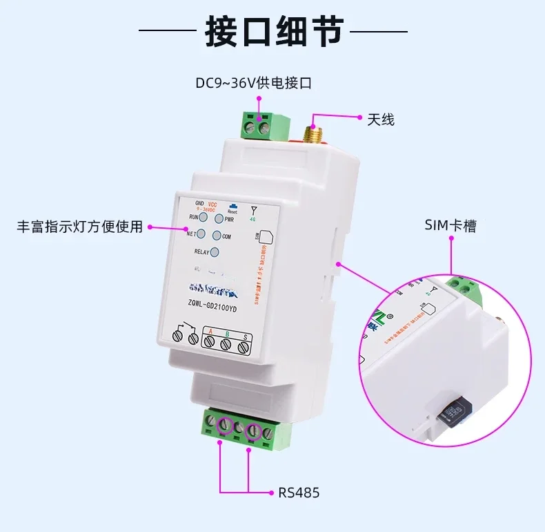 Rail type 4GDTU serial server RS485 to wireless remote data collection MODBUS/MQTT