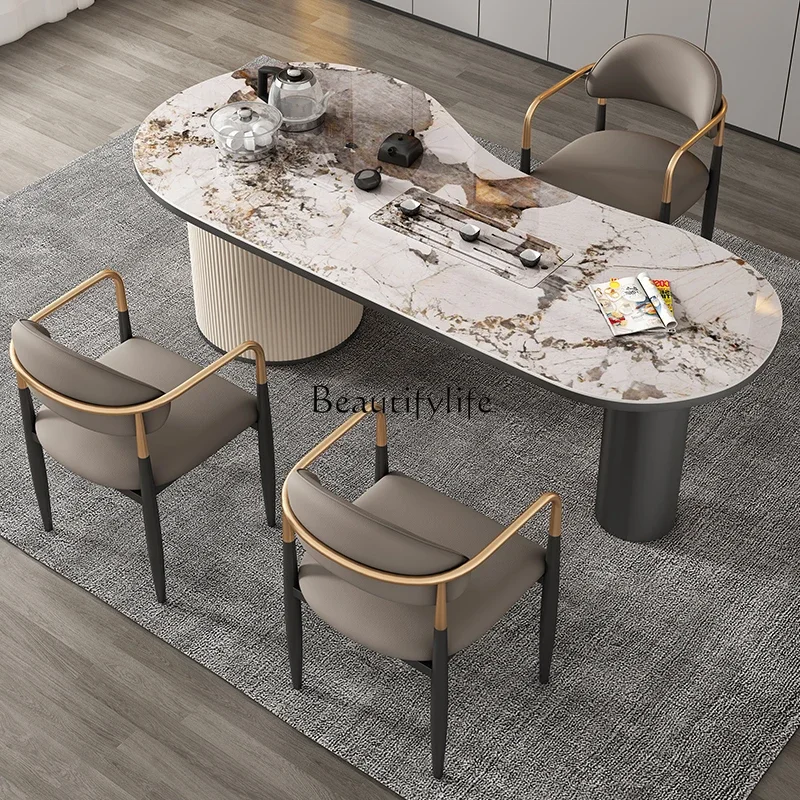 

yj5 Light luxury metal special-shaped large slab rock slab tea table