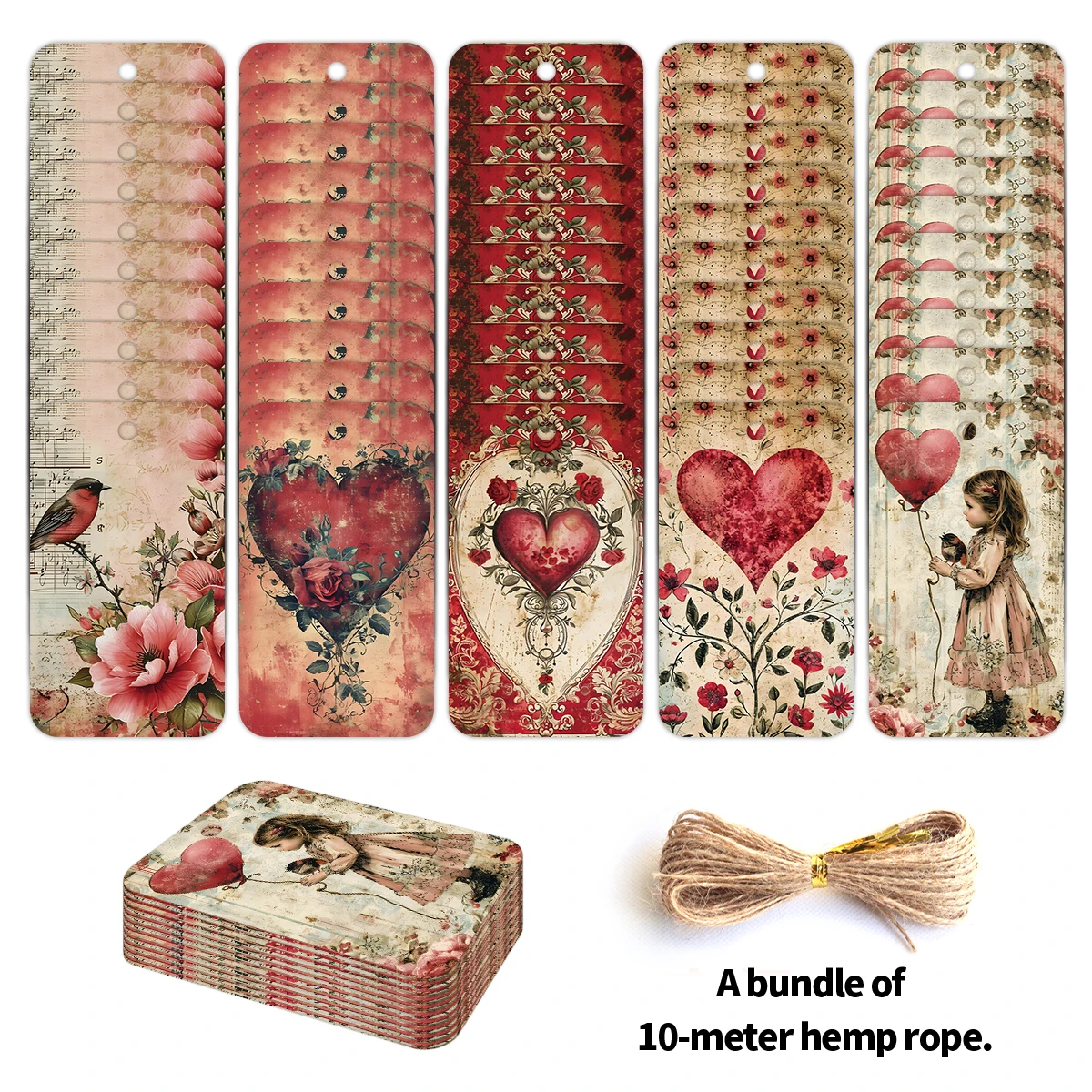 50 Stück Retro-Hängeetiketten mit Liebesmotiv, romantische rote Herzblume, für Valentinstag, Jahrestag, Hochzeit, Geburtstagsgeschenke, Wickeldekoration – Detail 1