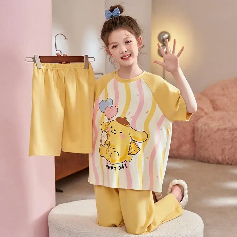

Girls Summer Short-Sleeved Shorts Home Clothes Set Girls T-Shirt Trousers Pajamas Children's Three-Piece Set Parent-Child Style