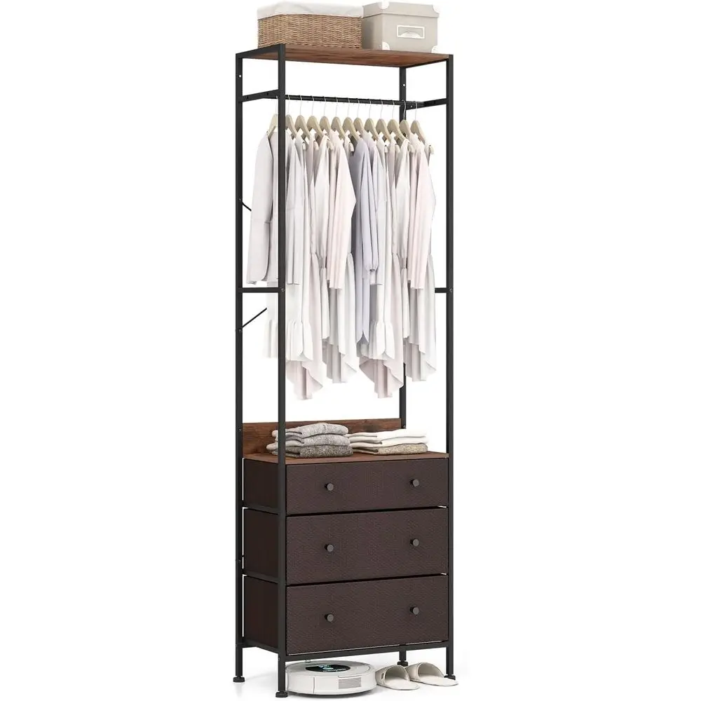 

Adjustable 3-Tier Hanging Rod Clothes Rack with Storage and Anti-Tip Features for Home Entryway