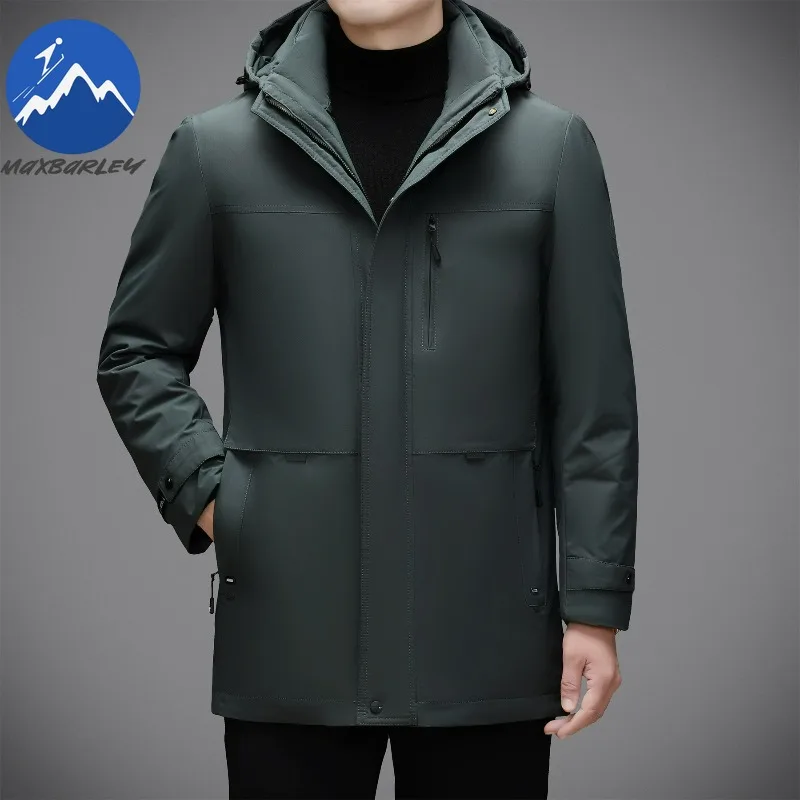 Maxbarley  Mens Down Jacket Thickened Business Casual Lightweight Padded Jacket Trendy Detachable Hooded Outdoor Winter Coats