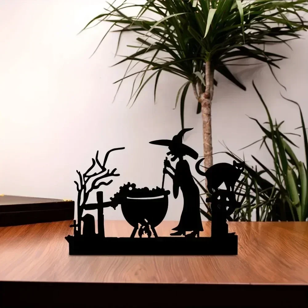 

1pc Mesmerizing Witch Desktop Decorations: Desktop Metal Masterpiece and Bookends Adornment. Intriguing Halloween Decor