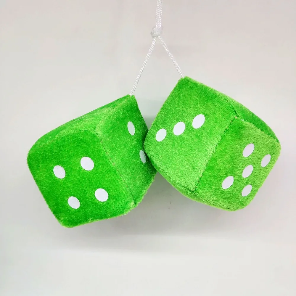 1pair New Three-Dimensional Car Pendant Square Dice Multicolor Rearview Mirrors Dangle Plush Hanging Ornament