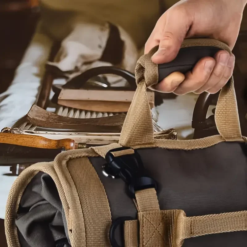 Multi-function large capacity roll-up kit, canvas tool roll car storage bag, hanging tool zipper carrier bag camping gear