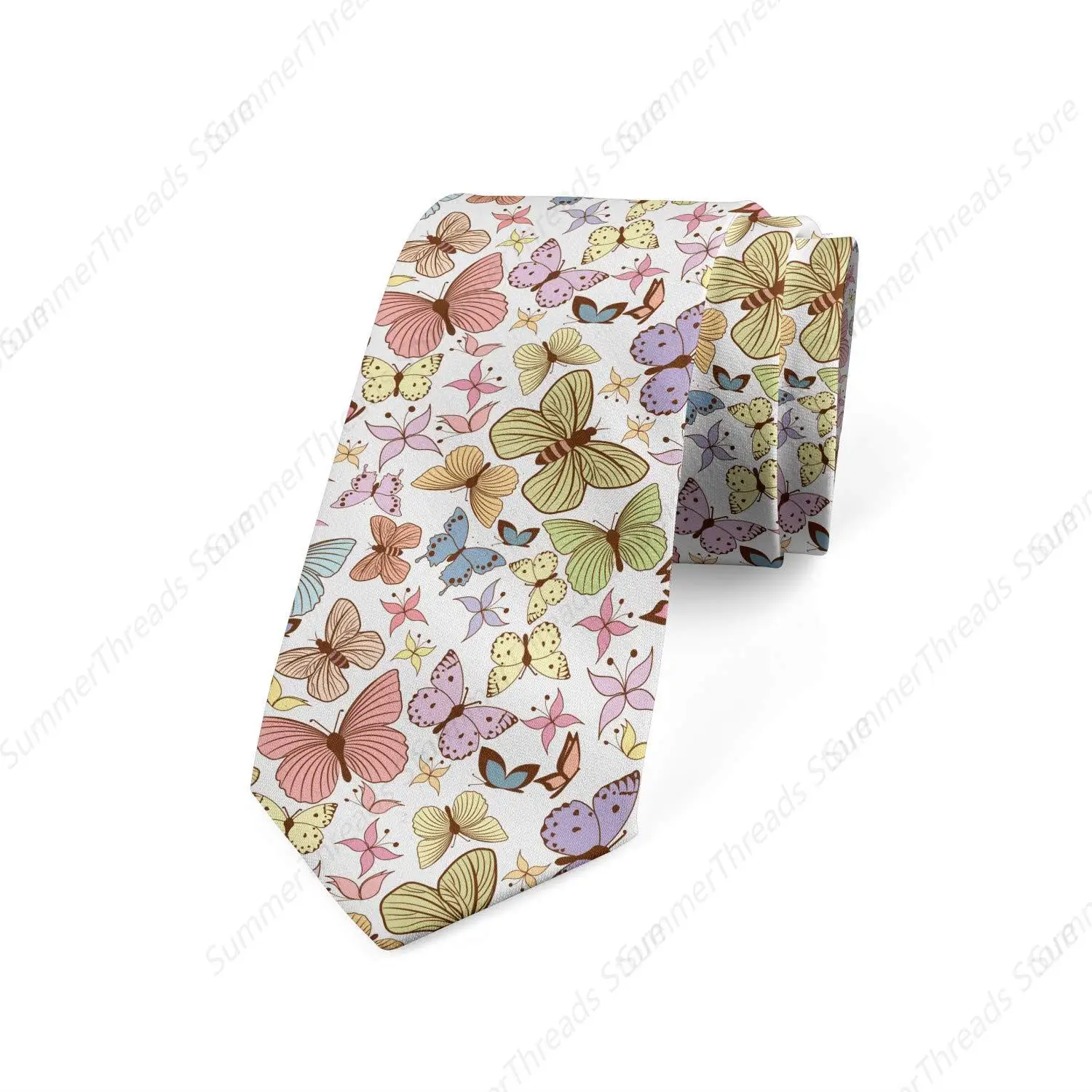 Necktie, Doodle Motley Butterflies Multicolor Pink Ties